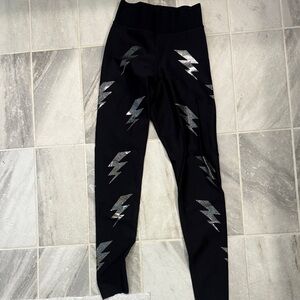 Ultracor Black Leggings with Silver Lightning Design
